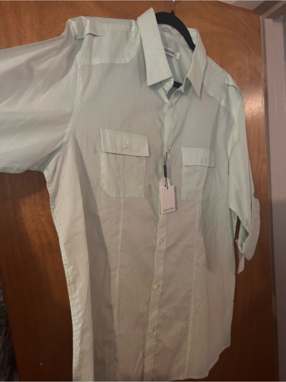 Calvin Klein Light Mint Short Sleeve Button-Down Shirt